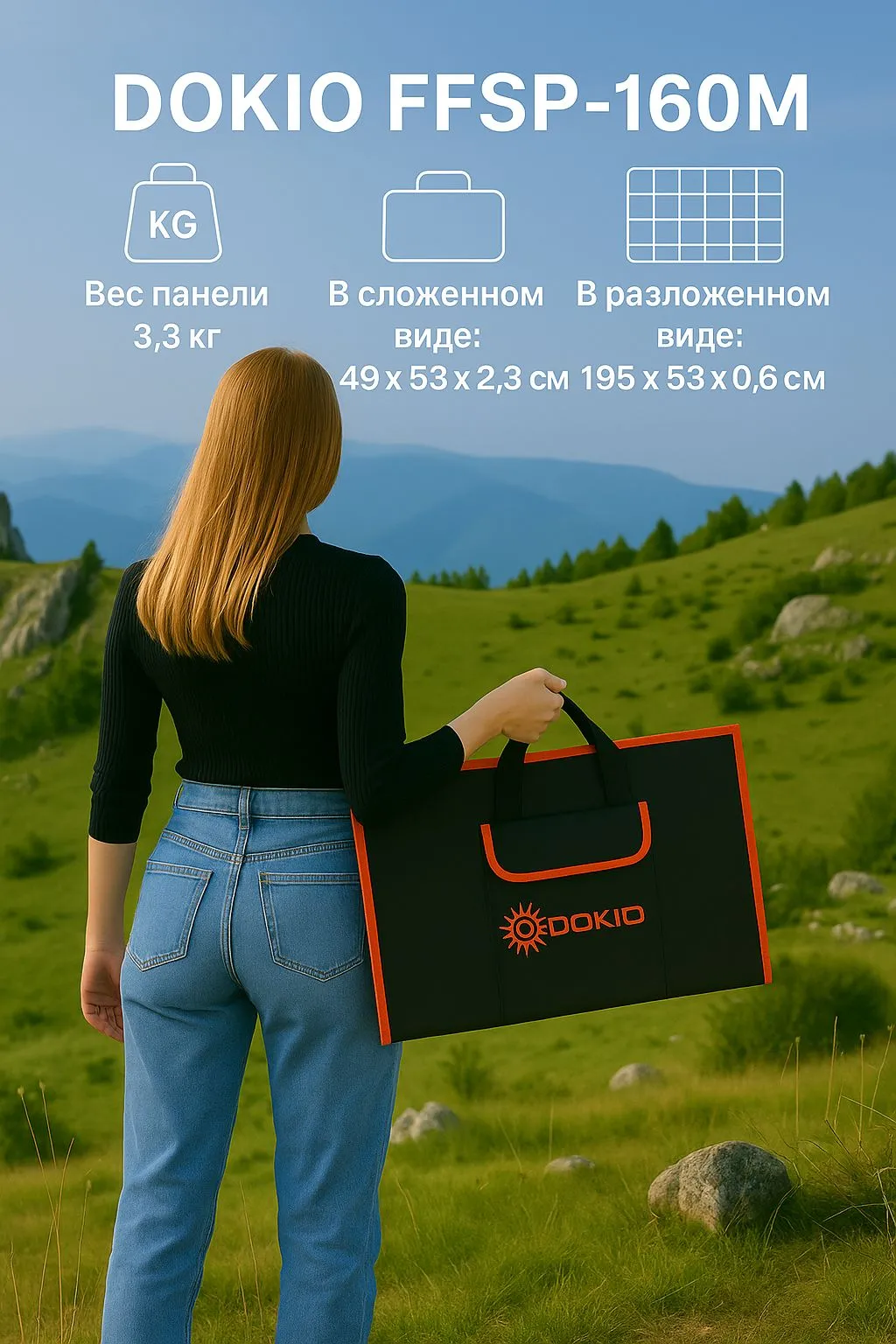 Солнечная панель Dokio FFSP-160M, складная, 150 Вт, фото 2